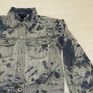 VTG Ann Taylor Jeans Tie Dye Denim Crop Jean Jacket Women's S Blue | EUC